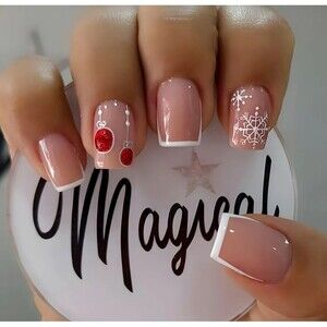 Christmas Ornament Press On Nails Short Square Natural